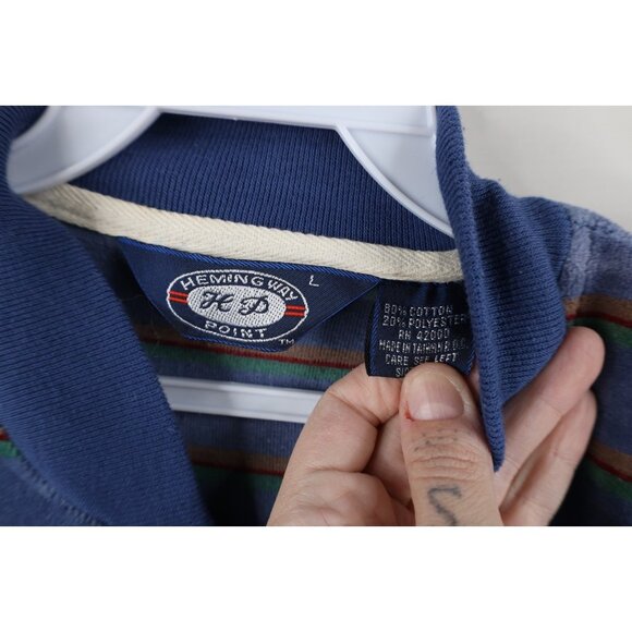 Vintage 70s Streetwear Mens Size Large Striped Velour Pullover Henley Sweater - Picture 7 of 13